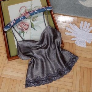 Vintage Victoria’s Secret gray and yellow polkadot satin camisole